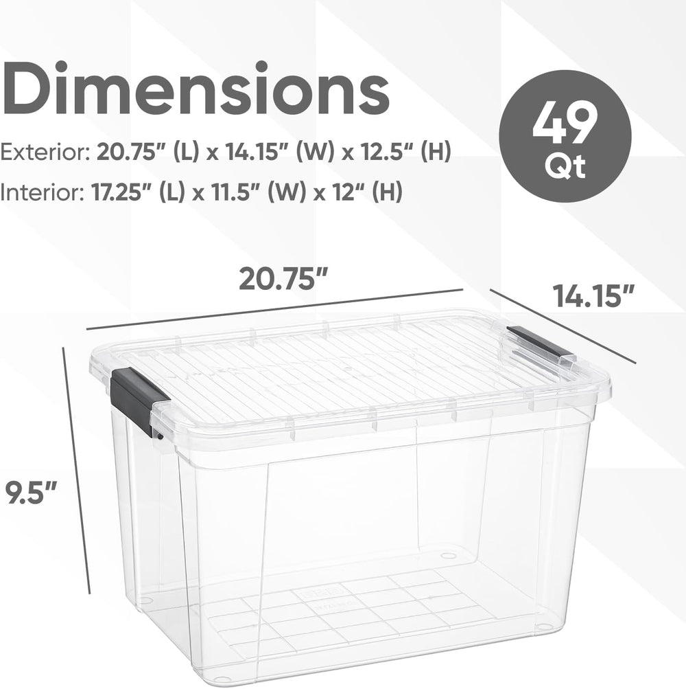 Superio 49 Quart Clear Plastic Storage Boxes with Lids, Stackable Organizer C...