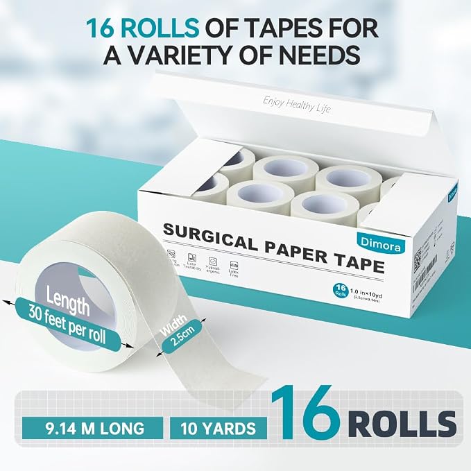 Dimora Paper Medical Tape 16 Rolls- Hypoallergenic White Surgical Tape - Image 2