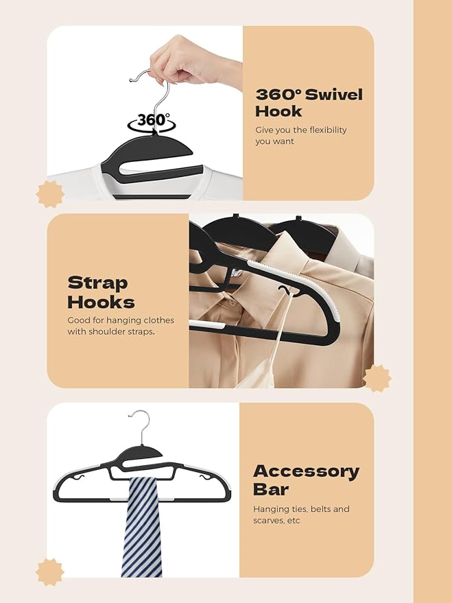 HOUSE DAY Black Plastic Hangers 50 Pack, Slim Space Saving, Non Slip Hangers - Image 7