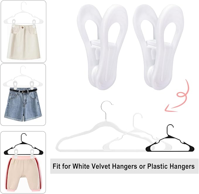 White Hanger Clips 60 Pack, Clothes Pins Finger Clip - Image 2