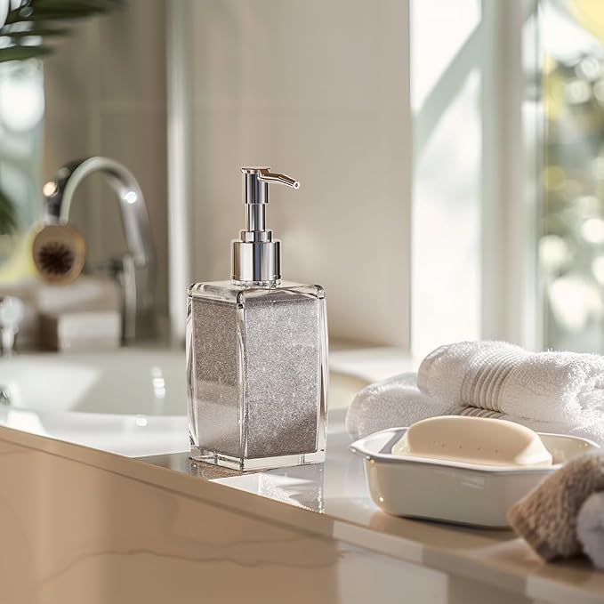 Silver Soap Dispenser with Refillable Plastic Pump - Image 4