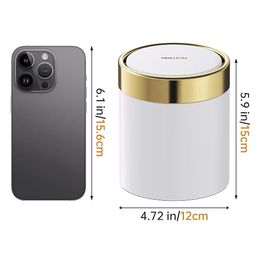 Mini Trash Can with Lid, Desktop Small Trash Can Recycling Bin Cute Metal - Image 5