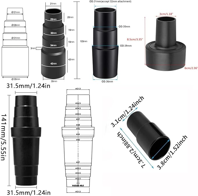Universal Vacuum Hose Adapter Kit Reducer Attachment Set, Shop Vac Vacuum Hose - Image 2