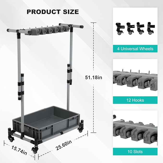 Rolling Cleaning Cart with Mop & Broom Organizer, Movable Floor-Mounted Mop - Image 7