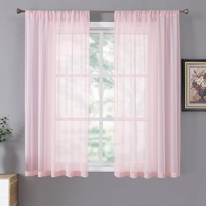 Tollpiz Short Sheer Curtain Linen Textured Living Room Curtains Sheer Light by Tollpiz