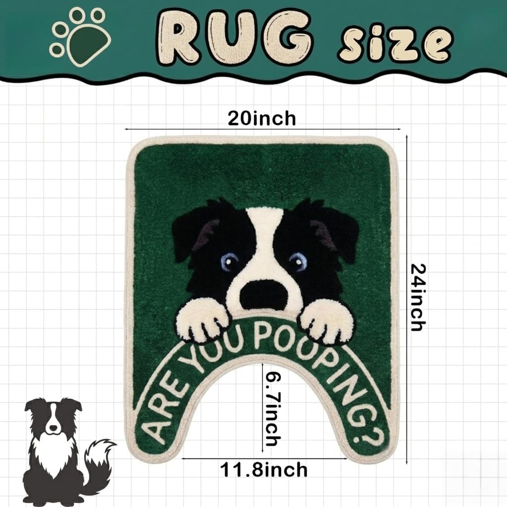 Toilet Rug U-Shaped - are You Pooping? Funny Dog Rug, 24''x20'' Inch Non-Slip Toilet Mat, Soft Absorbent Fun Bathroom Rugs, Cute Bathroom Rugs for Dog Lovers, Border Collie Decor