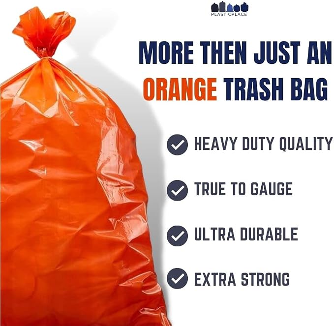 Plasticplace 55-60 gallon Trash Bags │ 1.2 Mil │ Orange Heavy Duty Garbage Can - Image 3