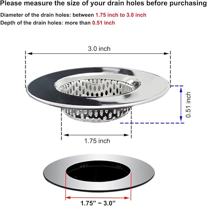 2PCS Bathtub Drain Strainers, Shower Drain Hair Catcher, Stainless Steel Drain - Image 2