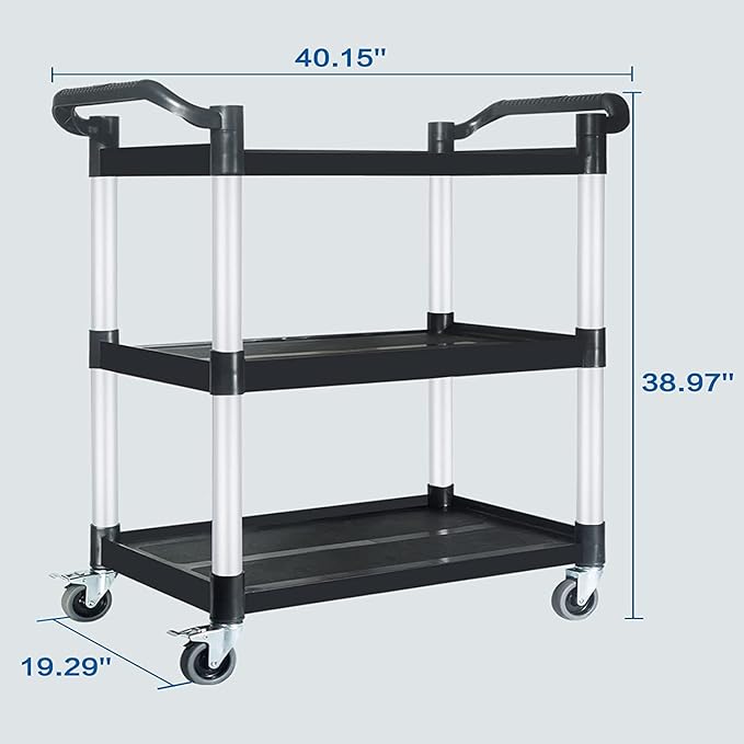 Service Cart with Wheels Lockable Large Size, Plastic Restaurant Cart Heavy Duty - Image 3
