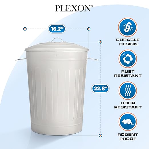 Plexon Round Trash Can 13 Gallon, Vintage Metal Outdoor Trash Can - Image 6