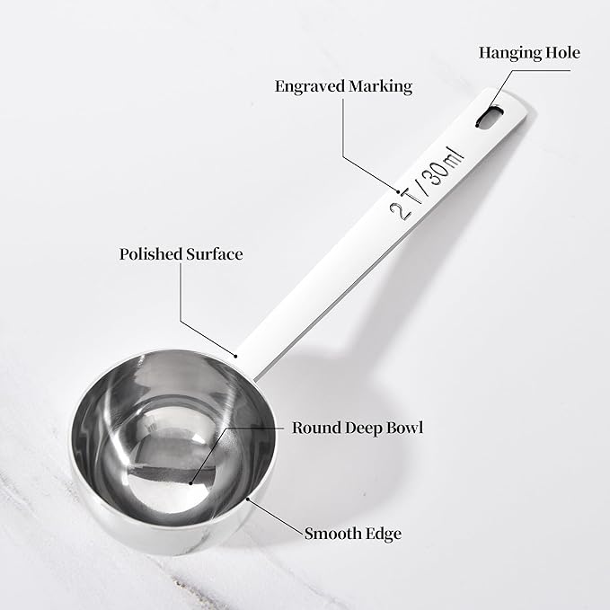 Long Handle Coffee Scoop: 5.98 Inch 18/8 Stainless Steel 2 Tablespoon Metal - Image 6