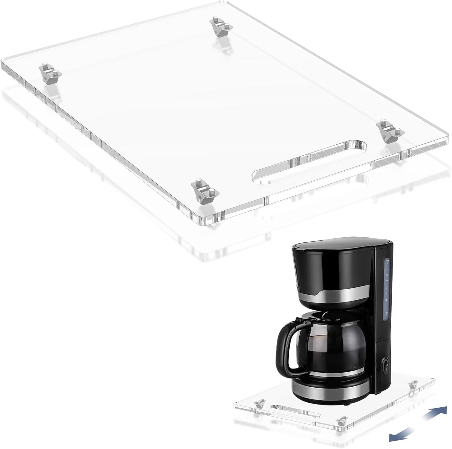 Sliding Tray for Coffee Maker, 9.8" x 14" Acrylic Appliance Sliders | Clear sliding tray for kitchen appliance, coffee pot, Stand Mixer, Toaster