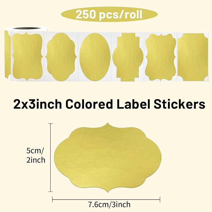 Gold Labels - 250 PCS 3" x 2" Fancy Shape Stickers - Image 2