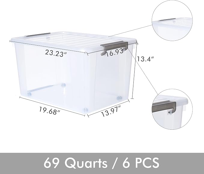 Citylife 6 Packs 69 QT Plastic Storage Bins - Image 6