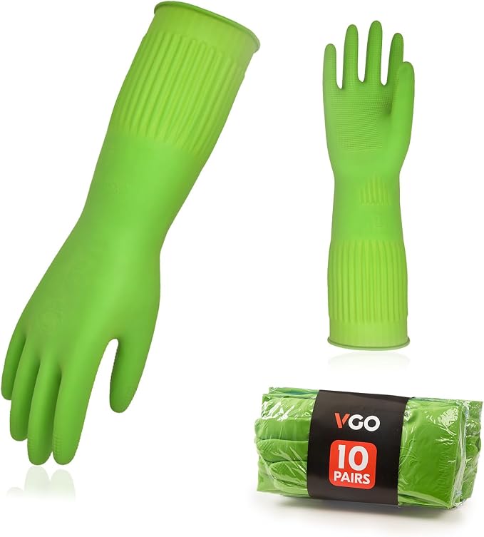 Vgo... 10-Pairs Dishwashing Gloves, Reusable Household Gloves, Long Sleeve by Vgo