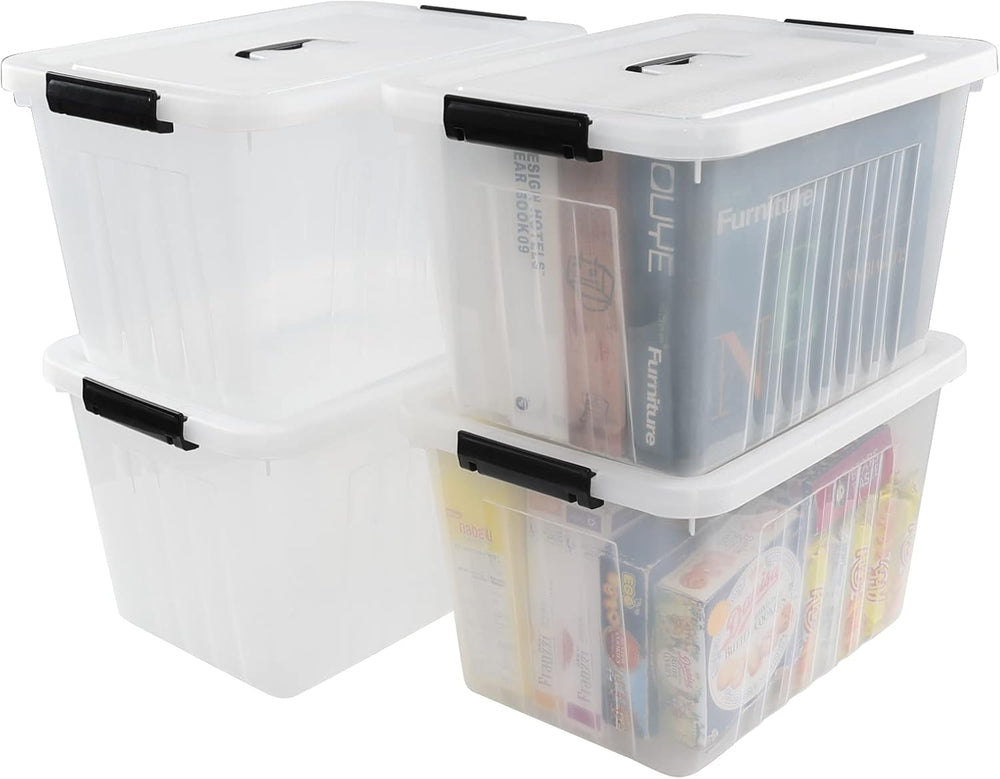 4-Pack 25 Quart Storage Boxes, Plastic Storage Latch Bin