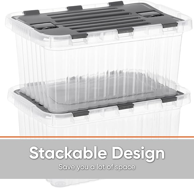 Superio Storage Bins with Lids, Stackable Totes, BPA Free, Odor Free, Organizer