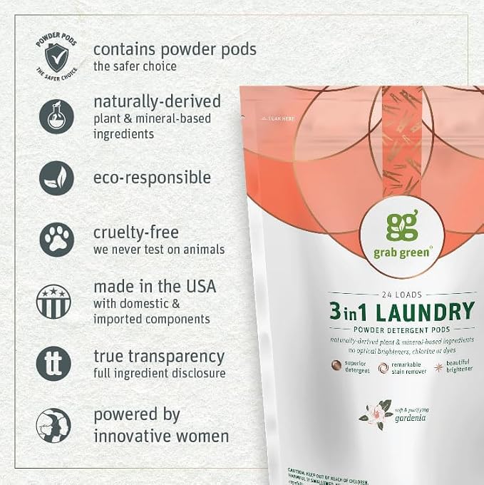 Grab Green 3-in-1 Laundry Detergent Pods, Gardenia Scent, Plant and Mineral - Image 3