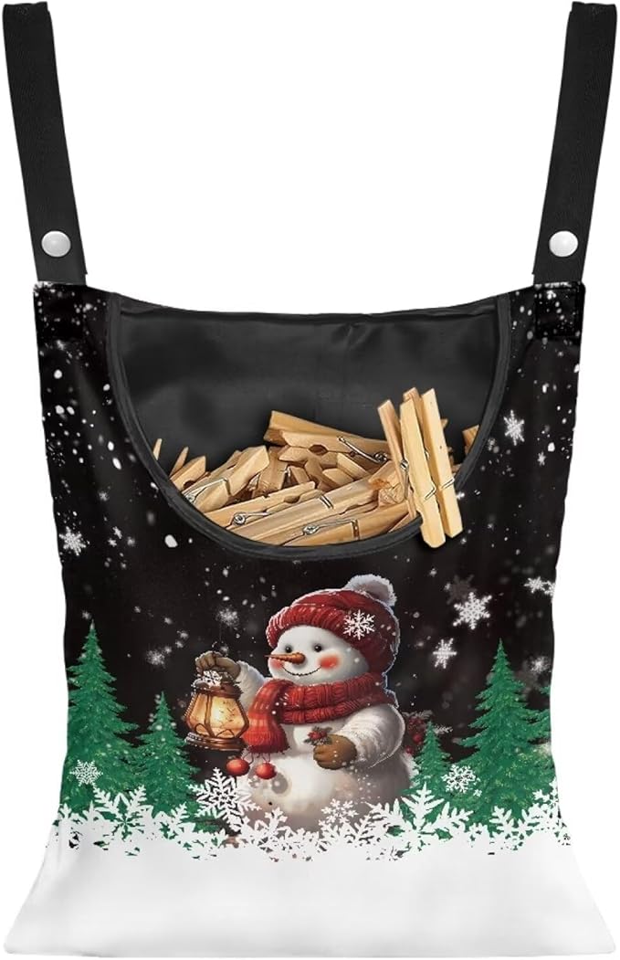 Snowman Clothes Pin Hanging Bag, Large Capacity Clothespin Bag by Unknown
