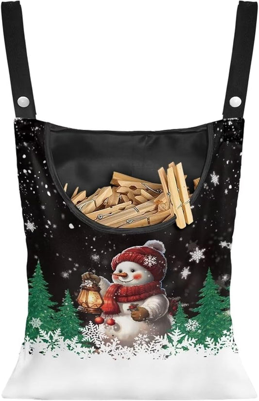 Snowman Clothes Pin Hanging Bag, Large Capacity Clothespin Bag by Unknown