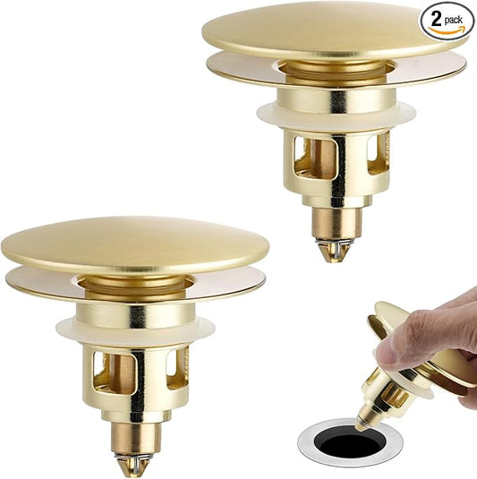 Universal 2PCS Bathroom Sink Stopper 2 in 1 Pop Up Metal Sink Drain Strainer by Greatcomfortathome