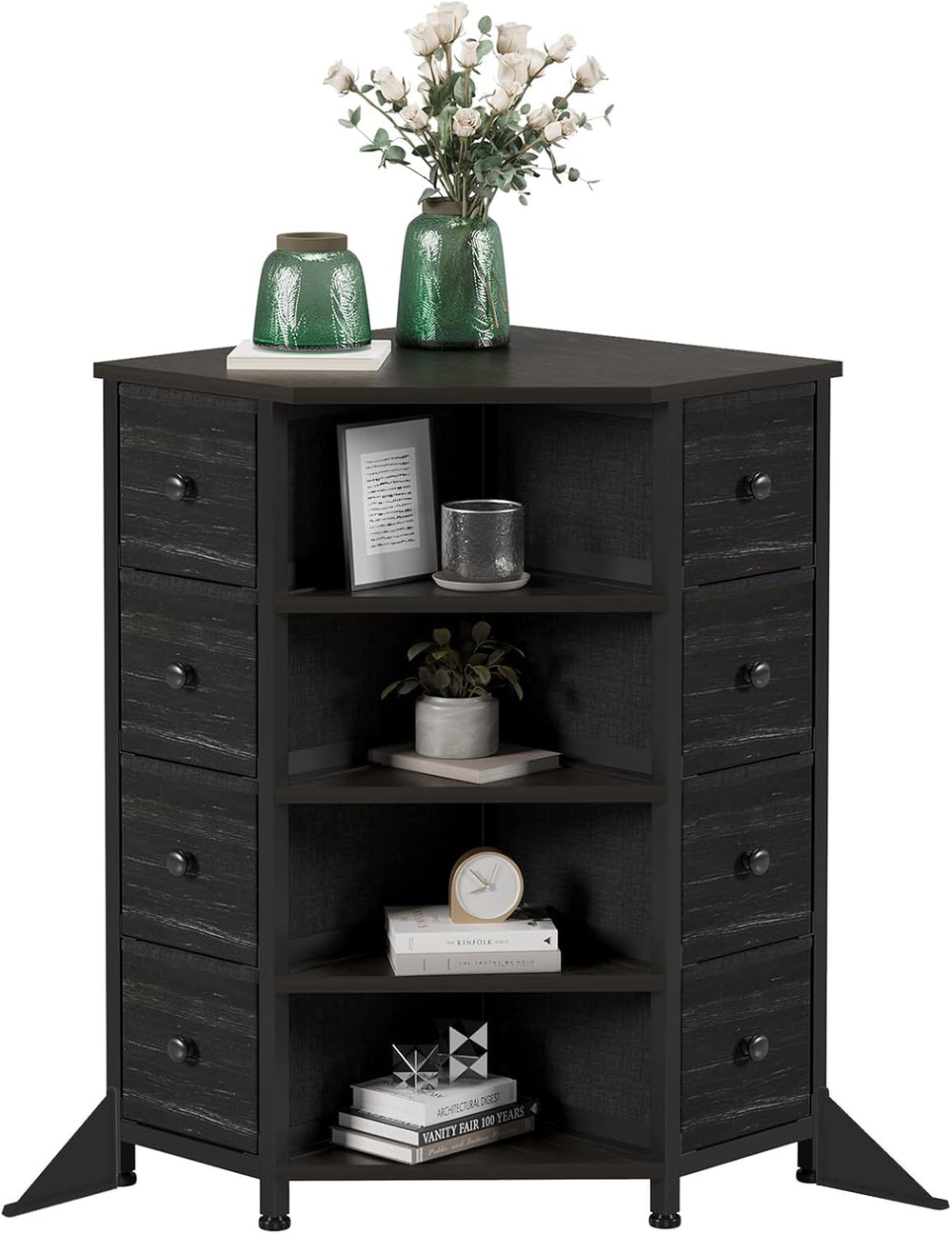 LUMTOK 8 Drawers Corner Dresser with Fabric Drawers and Shelf for Bedroom