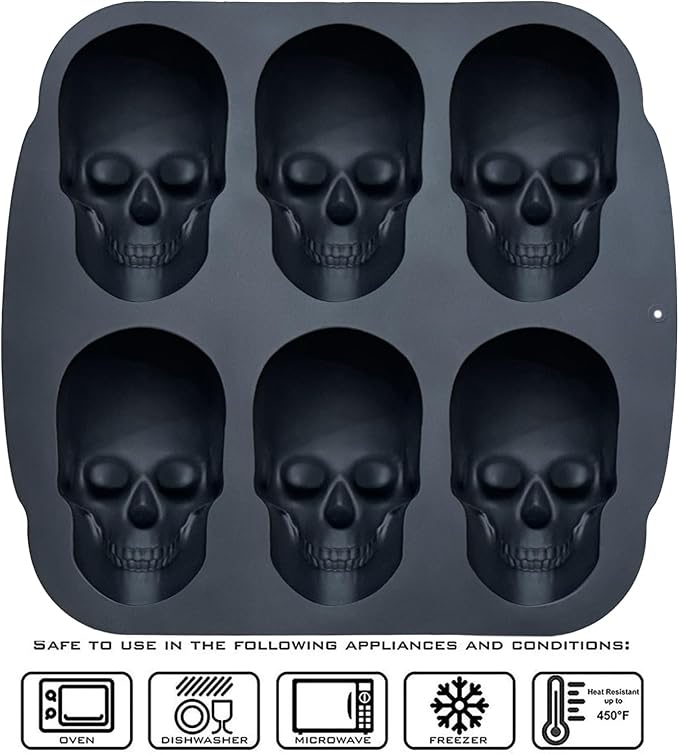 JETKONG 6 Cavity Skull Cake Pan and Silicone Skull Cakelet Mold - Image 3