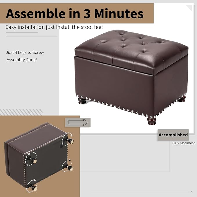 Joveco Faux Leather Storage Ottoman Bench Rectangle 24 Inch Foot Rest Ottomans - Image 9