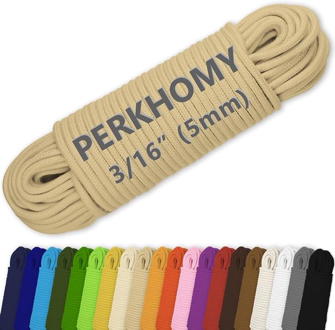 PerkHomy Cotton Rope 3/16" 100 ft Multi Purpose Utility Diamond Braided Cord by PerkHomy