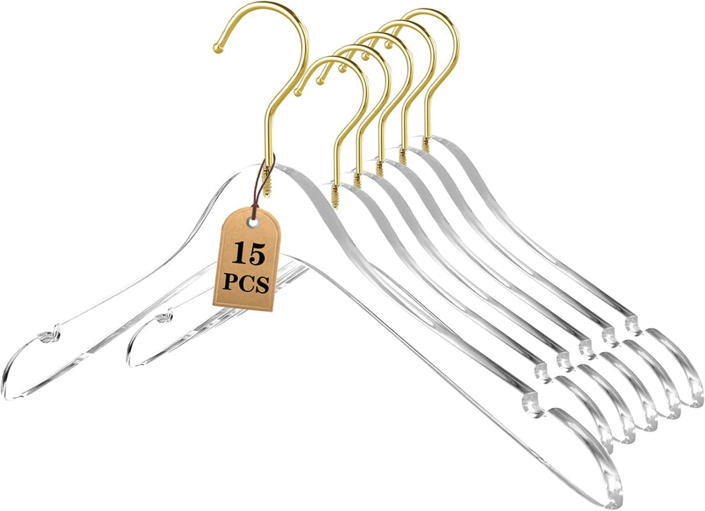 Besser 15 Pack Acrylic Hangers with Gold,Acrylic Clear Hanger,Premium Crystal...