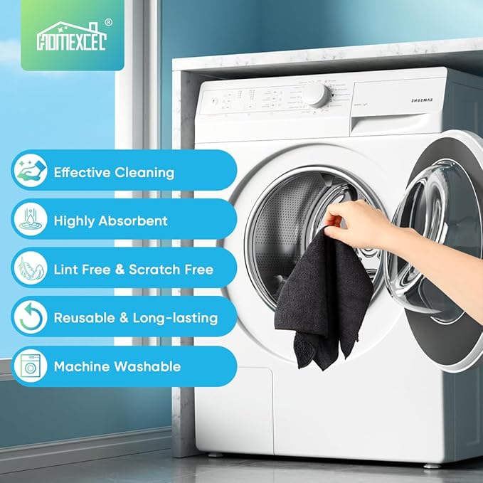 HOMEXCEL Black Microfiber Cleaning Cloth, 12 Pack Premium Microfiber Towels - Image 6