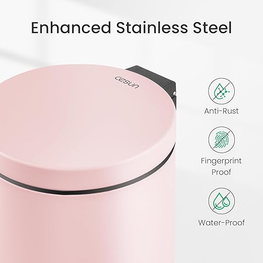 Cesun 1.2 Gallons Small Pink Trash Can, Bathroom Garbage Can - Image 3