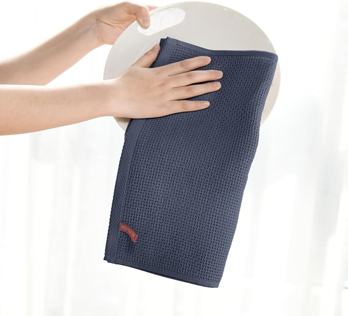 Artoid Mode 100% Cotton Navy Blue Light Dark Grey Waffle Weave Kitchen Dish - Image 3