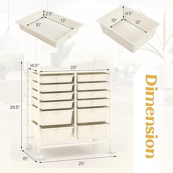 GOFLAME 12-Drawer Rolling Storage Cart, Mobile Utility Cart - Image 3