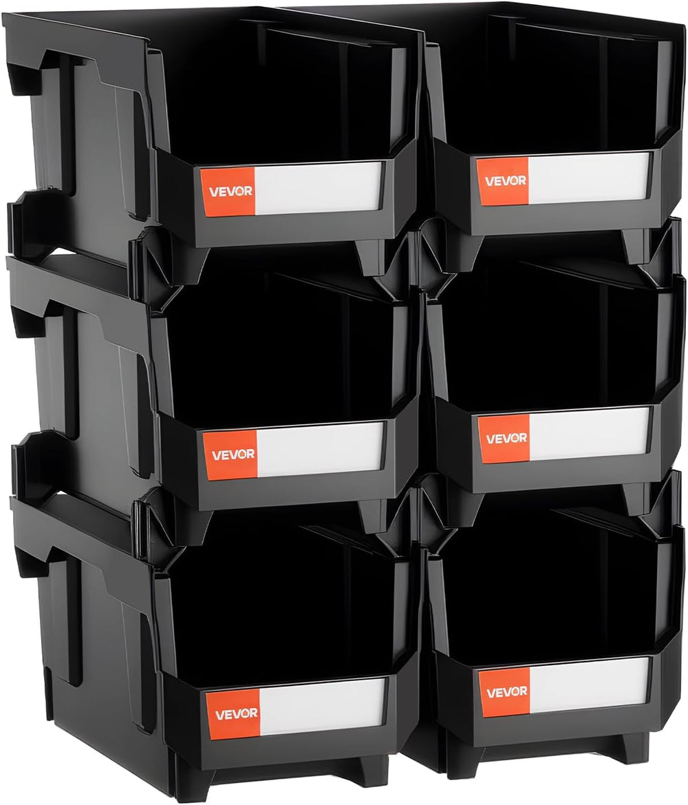 VEVOR Plastic Stackable Storage Bins, 14.8 x 8.5 x 7.1 inch (6 Pack), Plastic...