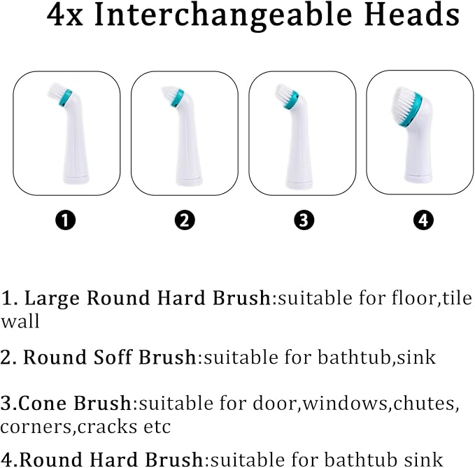 Electric Cleaning Brush with 4 in 1 Multiple Brush Heads, Indoor Household - Image 4