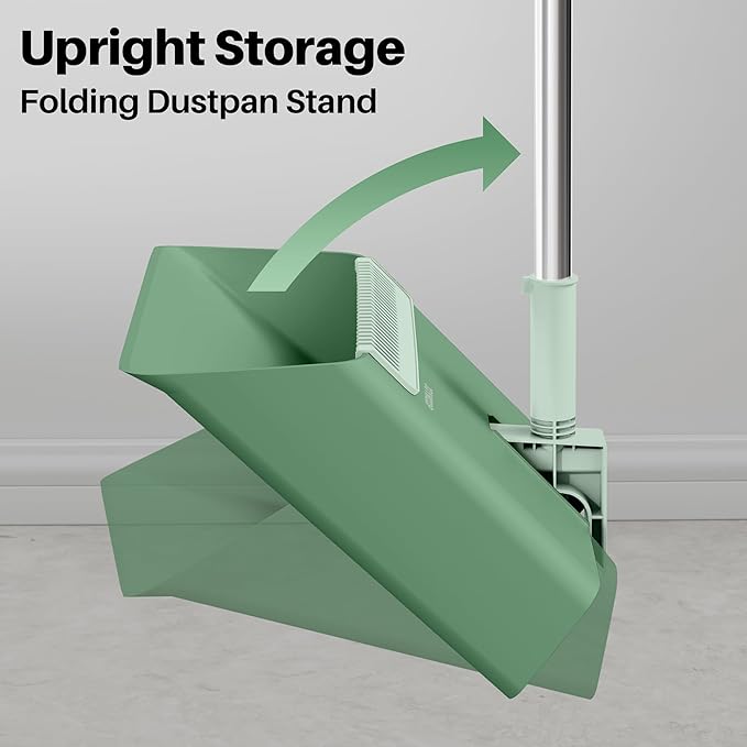 JOYMOOP Dark Teal Green Broom and Dustpan Set, Upright Angle - Image 9