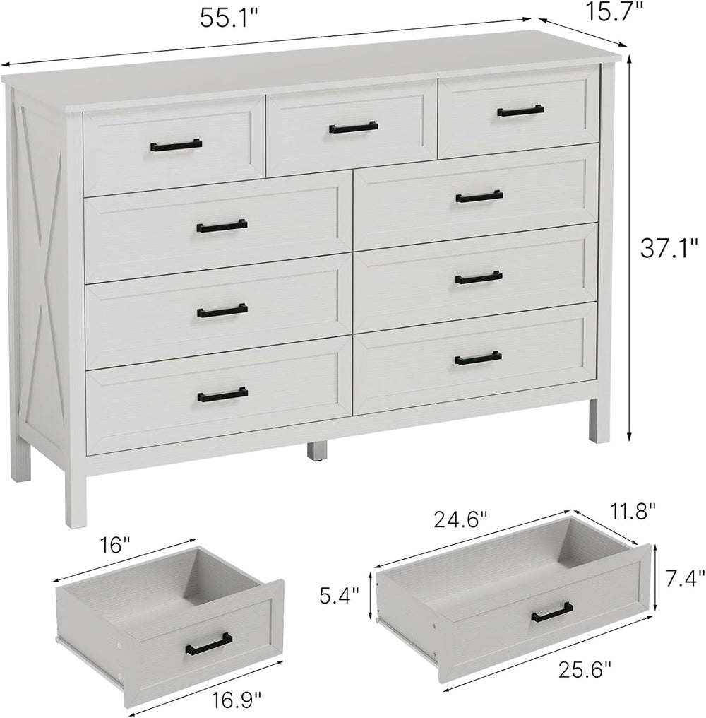 LYNSOM Farmhouse 9 Drawer Dresser for Bedroom, 55 Inch Wide Wood Rustic Chest...