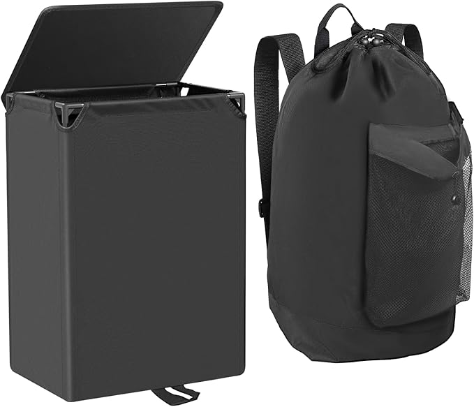 60L 2-in-1 Laundry Hamper with Laundry Backpack, Waterproof Basket with Lid by Foluck