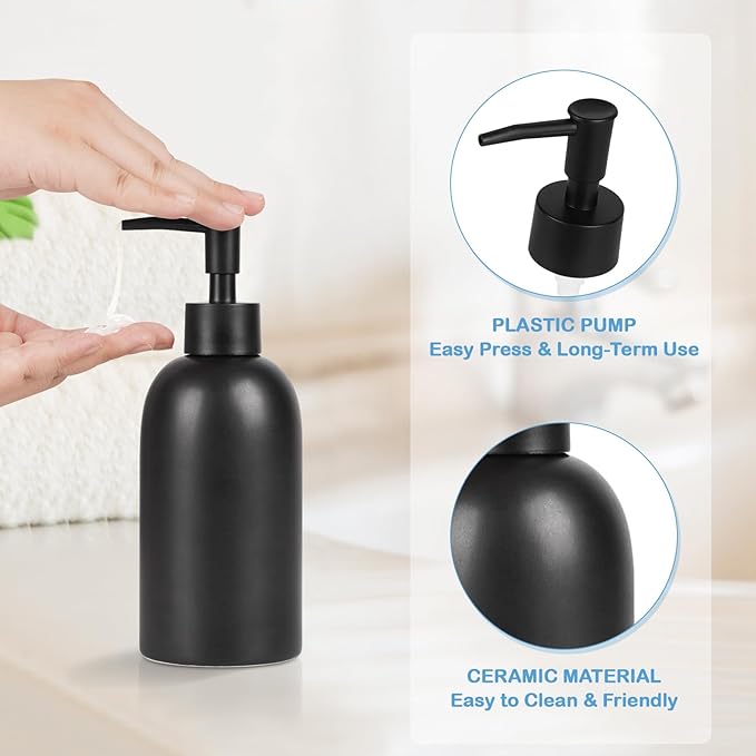 Natheeph 14OZ Ceramic Soap Dispenser Ceramic Soap Pump Dispenser Can Fill Liquid - Image 2