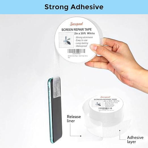 White Window Screen Repair Tape, 2 in X 30 FT Kit - Image 3