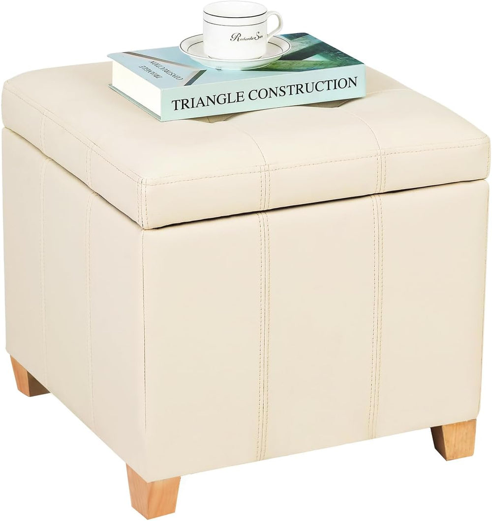 Adeco Square Storage Ottoman with Hinged Lid, 16" Upholstered Foot Stool...