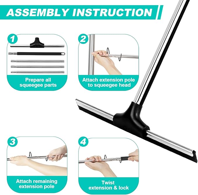 Floor Squeegee Scrubber 59" Long Stainless Steel Handle - Image 3