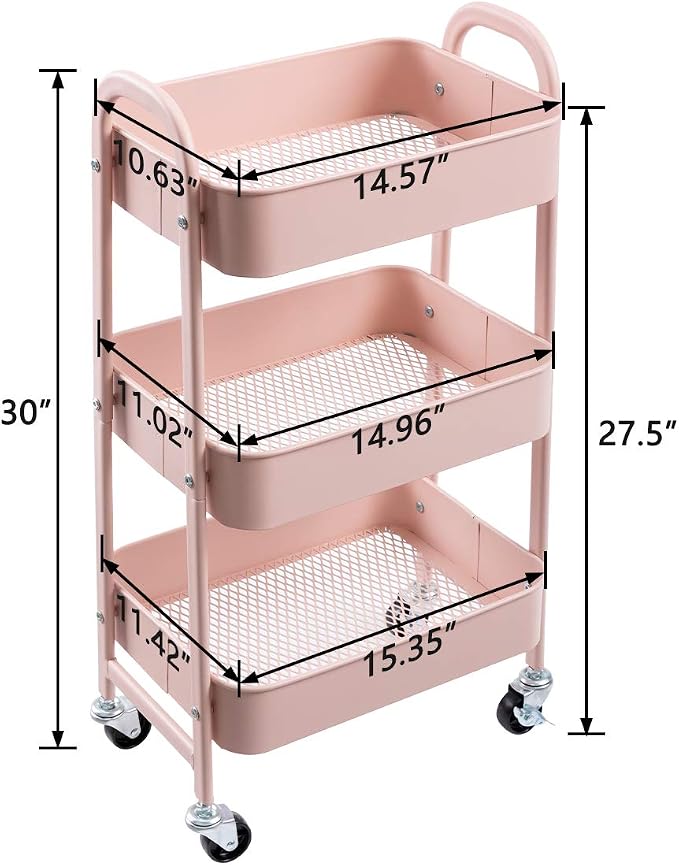 AGTEK Makeup Cart, Movable Rolling Organizer Cart, 3 Tier Metal Utility Cart - Image 3