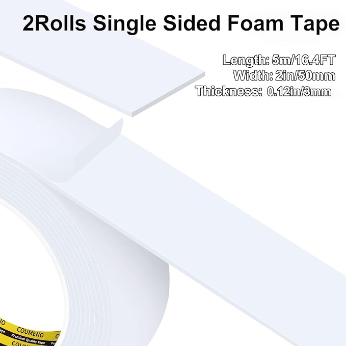 2 Pack Single-Sided Adhesive White Foam Tape, Single-Sided Sealing Strip Foam - Image 2