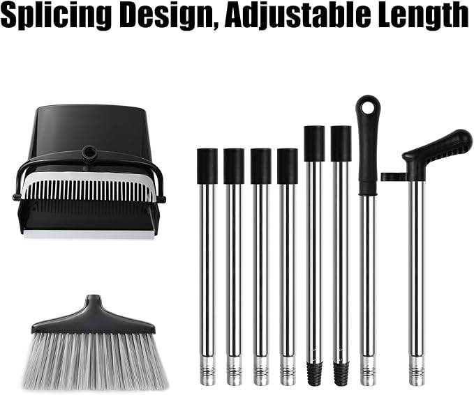 Broom and Dustpan Set with Long Handle and 6 Bonus Cleaning Tools, Upright - Image 7