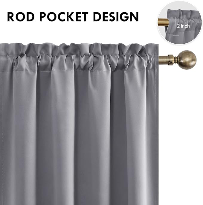 DWCN Grey Room Darkening Blackout Curtains - Image 4