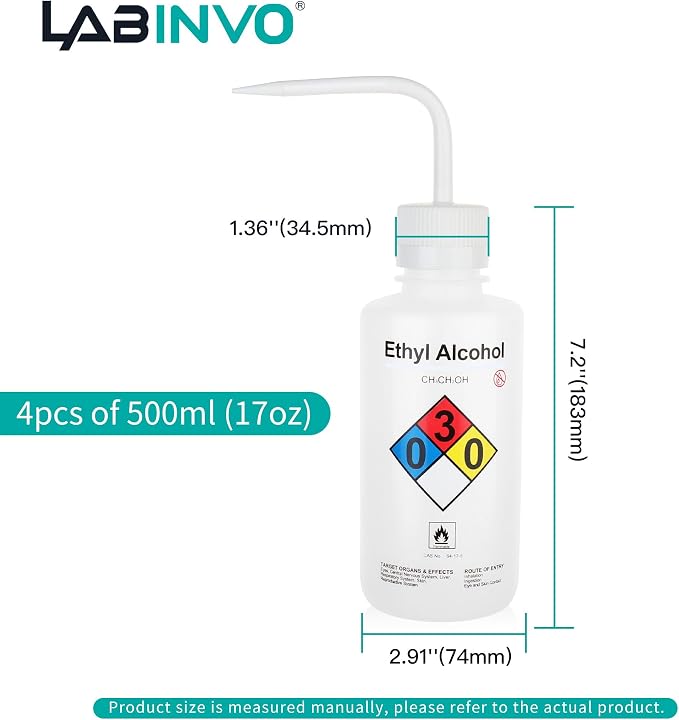 4PCS of Ethyl Alcohol Wash Bottles, Narrow Mouth, Self-Venting Safety Wash - Image 3