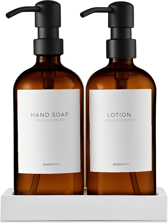 MaisoNovo Soap Dispenser 3-Piece Set | 16.9oz Amber Bottles by MaisoNovo-TheArtofSustainableLiving