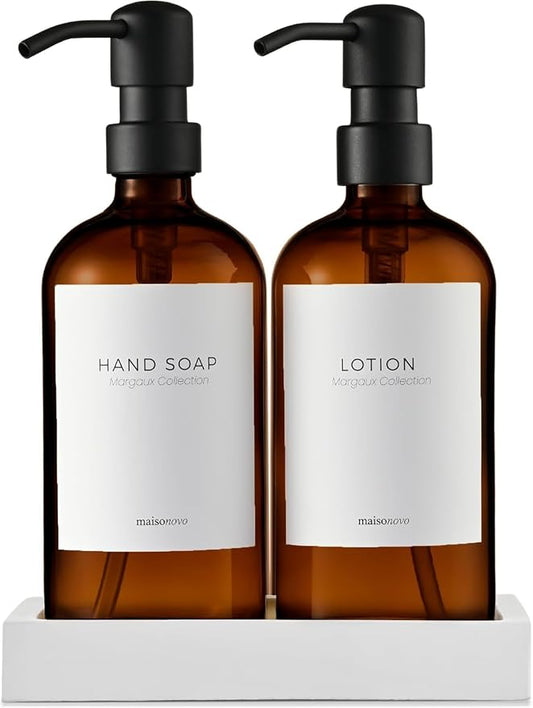 MaisoNovo Soap Dispenser 3-Piece Set | 16.9oz Amber Bottles by MaisoNovo-TheArtofSustainableLiving
